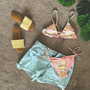 Adorable Shein bikini with ruffled detail and scrunched bottoms!